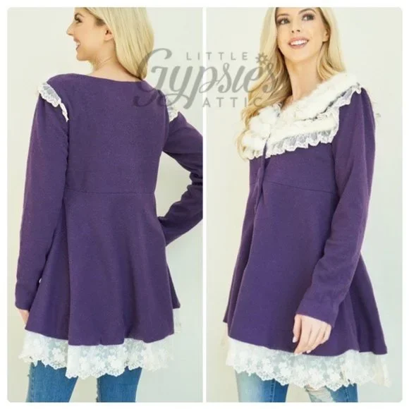 A'reve Classic Purple Tunic Coat Top - Picture 2 of 13